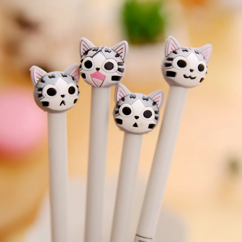 40Pc/Lot Cartoon Cheese Cats Head Shape Gel Ink Water Pen /Pupil Student Prize Gift/Creative Stationery