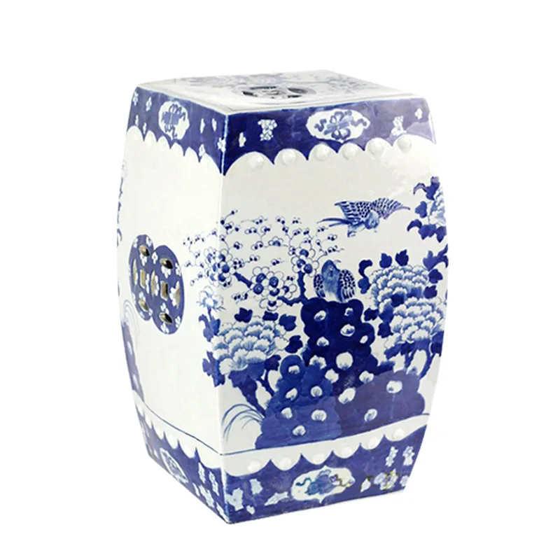 Jingdezhen Ceramics stool Chinese Hand Painted Blue And White Antique Four Square Toilet bird pattern Porcelain ceramic Stools