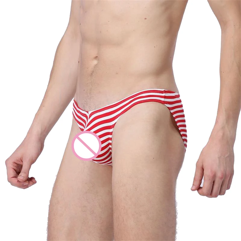 Mens Sexy Striped Underwear Briefs Men Low Waist U Convex Penis Pouch Brief Underwear Men Stretch Breathable Briefs