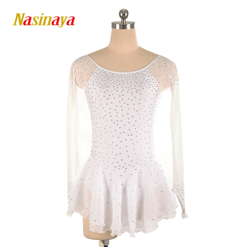 Figure Skating Dress Long Sleeves Nude Mesh Tutu Skirt Performance Wear Dress Cheap Skating Dress Children