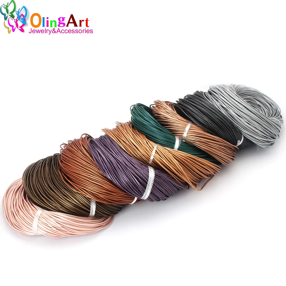 OlingArt 1.5/ 2.0/ 3.0/ 4.0mm Craft Pearl Color Round Leather Cord Wholesale Golden Silver DIY Necklace Bracelet Jewelry Making