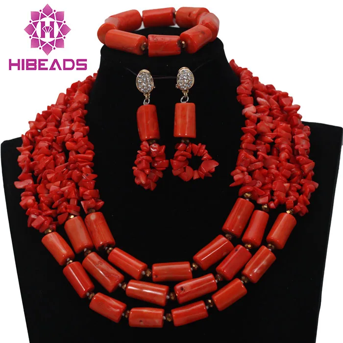 

New Free Shipping! Unique African Coral Beads Jewelry Set Nigerian Wedding Beads Jewelry Set Bridal Coral JewelryABL577