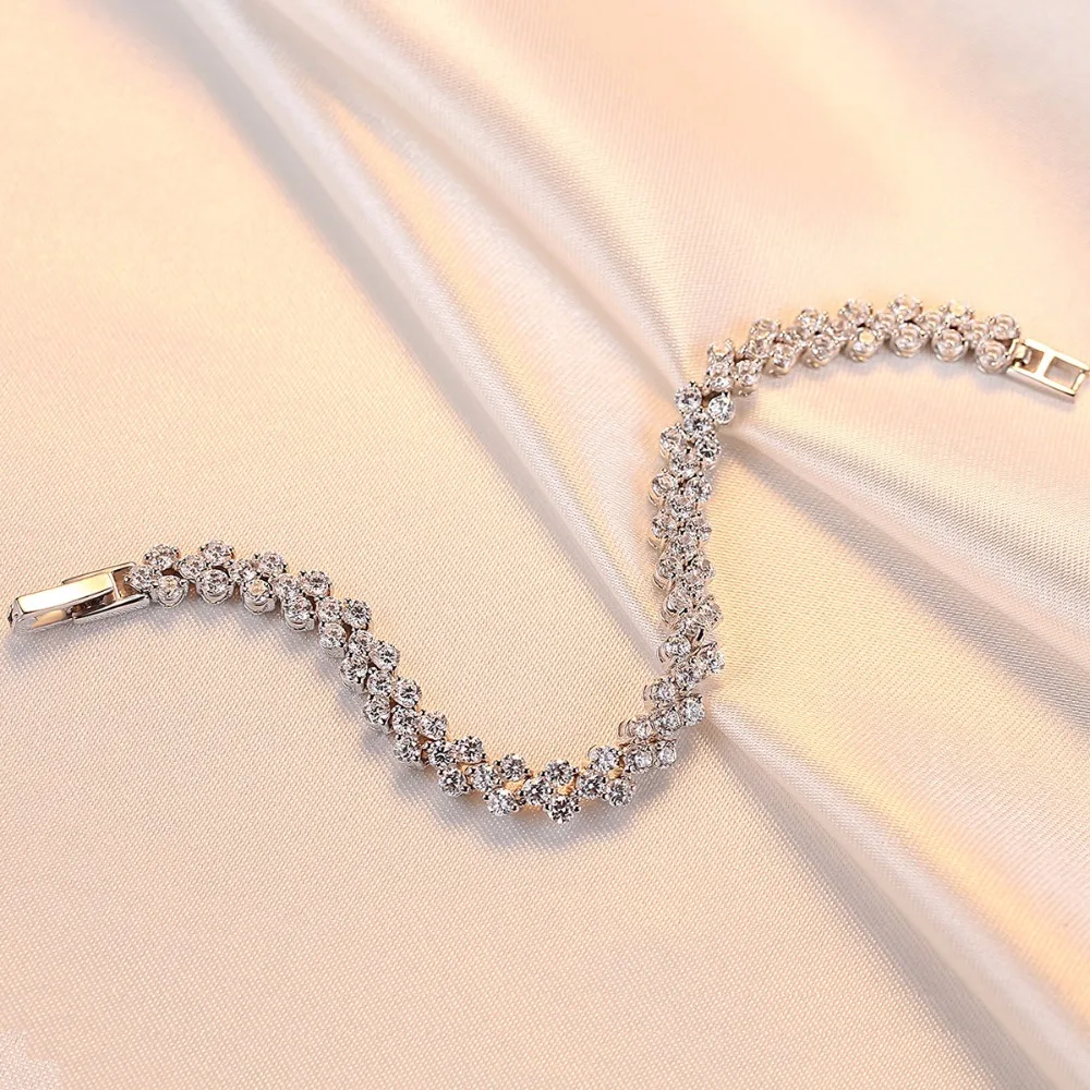 Trendy Female Bracelets AAAAA Zircon Cz 925 Sterling Silver Crystal Engagement wedding Bracelets for women Jewelry