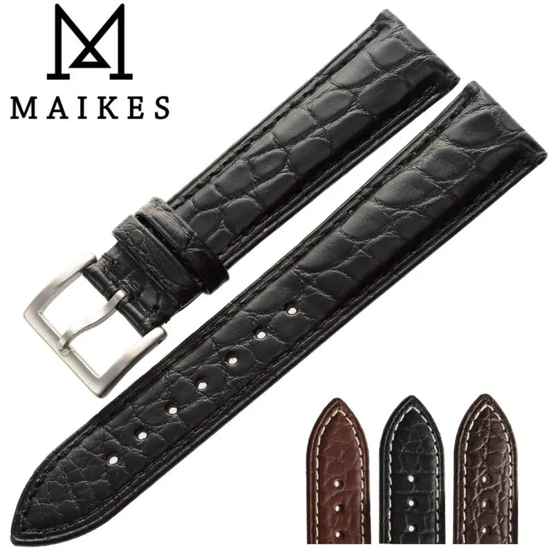 Imagem -06 - Maikes Novos Acessórios de Luxo Couro Genuíno Jacaré Pulseira Relógio Marrom 18 20 21 22 24 mm Crocodilo Pulseira para Iwc