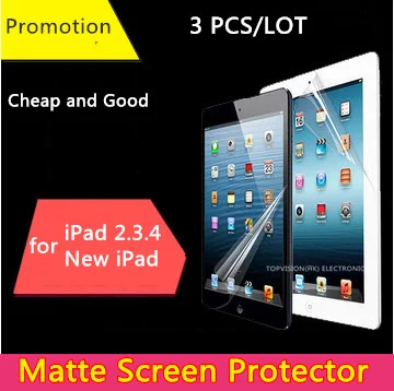 3PCS/Pack cheap good front matte protetive film for apple ipad 2 3 4 screen protector anti glare carton pack & can check ship