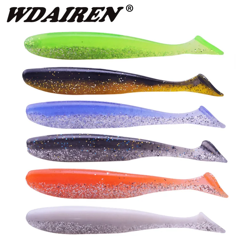 

6pcs Jig Wobblers Fishing Lures 80mm 3.5g Double color silicone salt odor Additives Soft Bait Tackle Carp Bass Lure Swimbaits