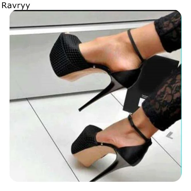 

Ankle buckle woman's black high heels platform heels peep toe sexy pumps single shoes thin heel female party model dress shoes