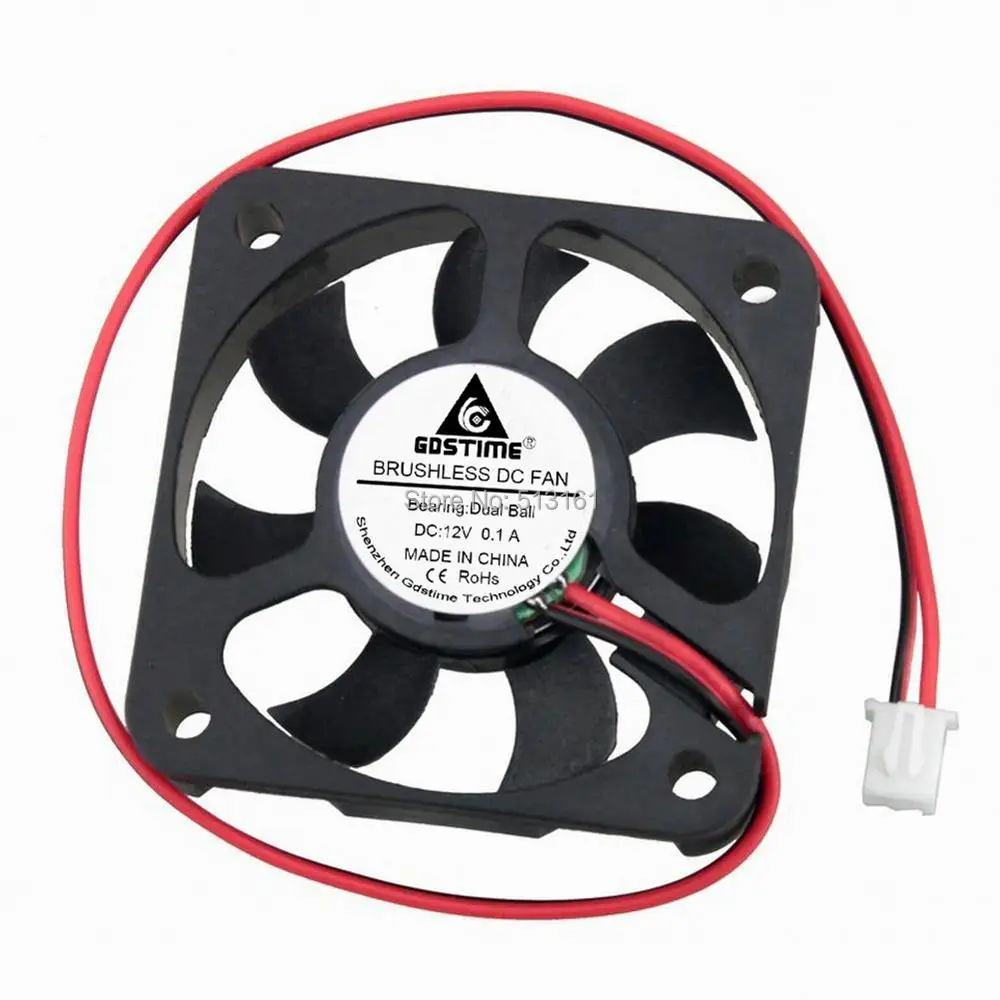 Gdstime 50x50x10mm DC 12V Double Ball Bearing 2 Pin 5cm Cooler Brushless Heatsink Mini Cooling Fan 5010