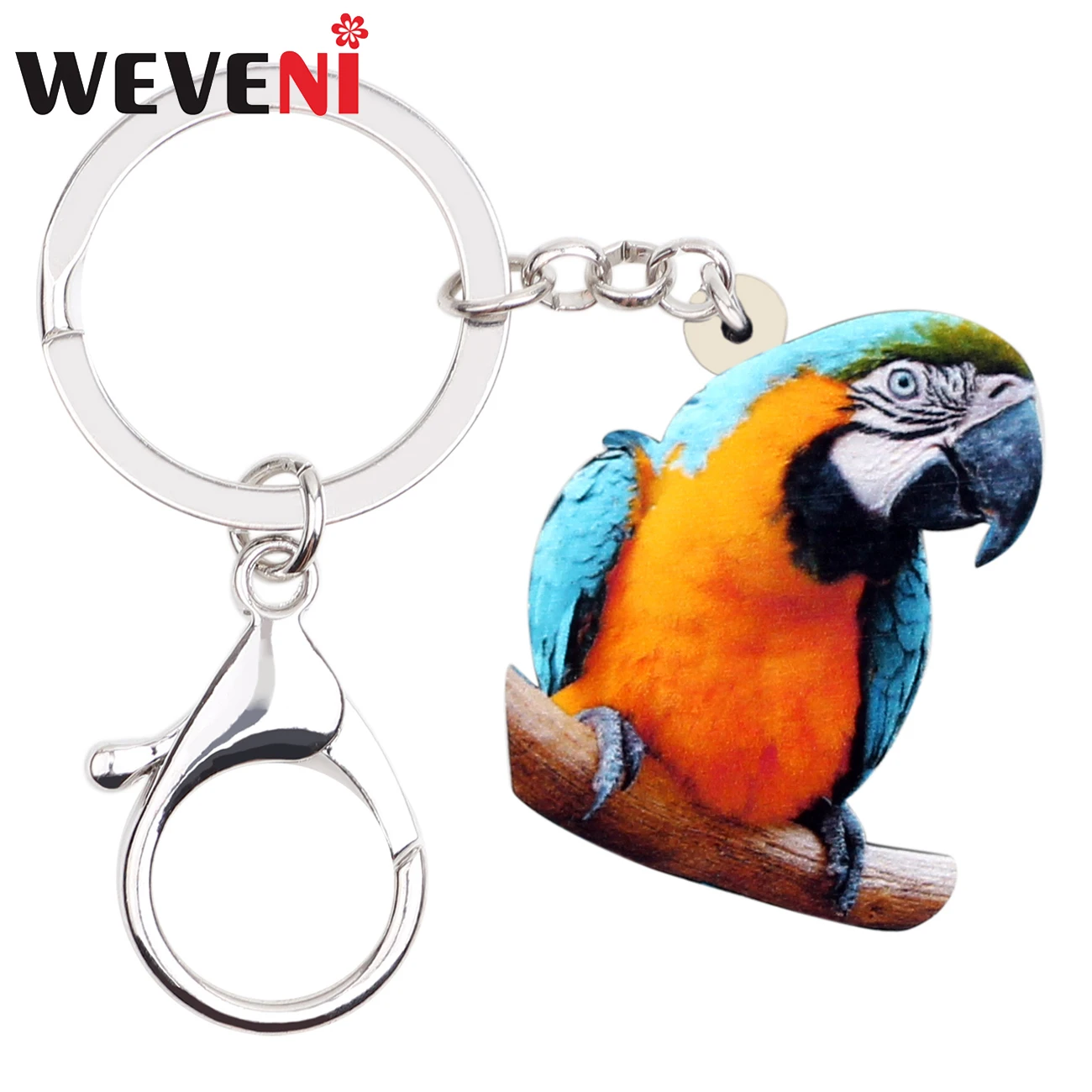 WEVENI Acrylic Blue-and-Yellow Macaw Parrot Bird Key Chain Keychain Holder Fashion Animal Jewelry For Women Girl Bag Charms Gift