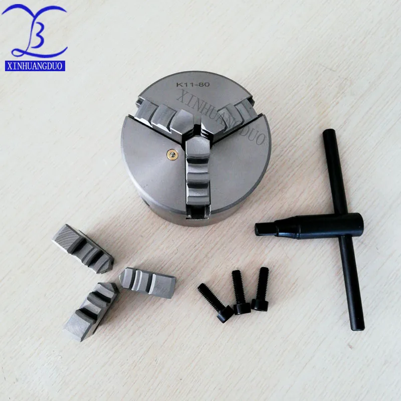 3 inch 3 Jaw LATHE Chuck Self-Centering K11-80 K11 80 80mm with Wrench and Screws Hardened Steel for Drilling Milling Machine