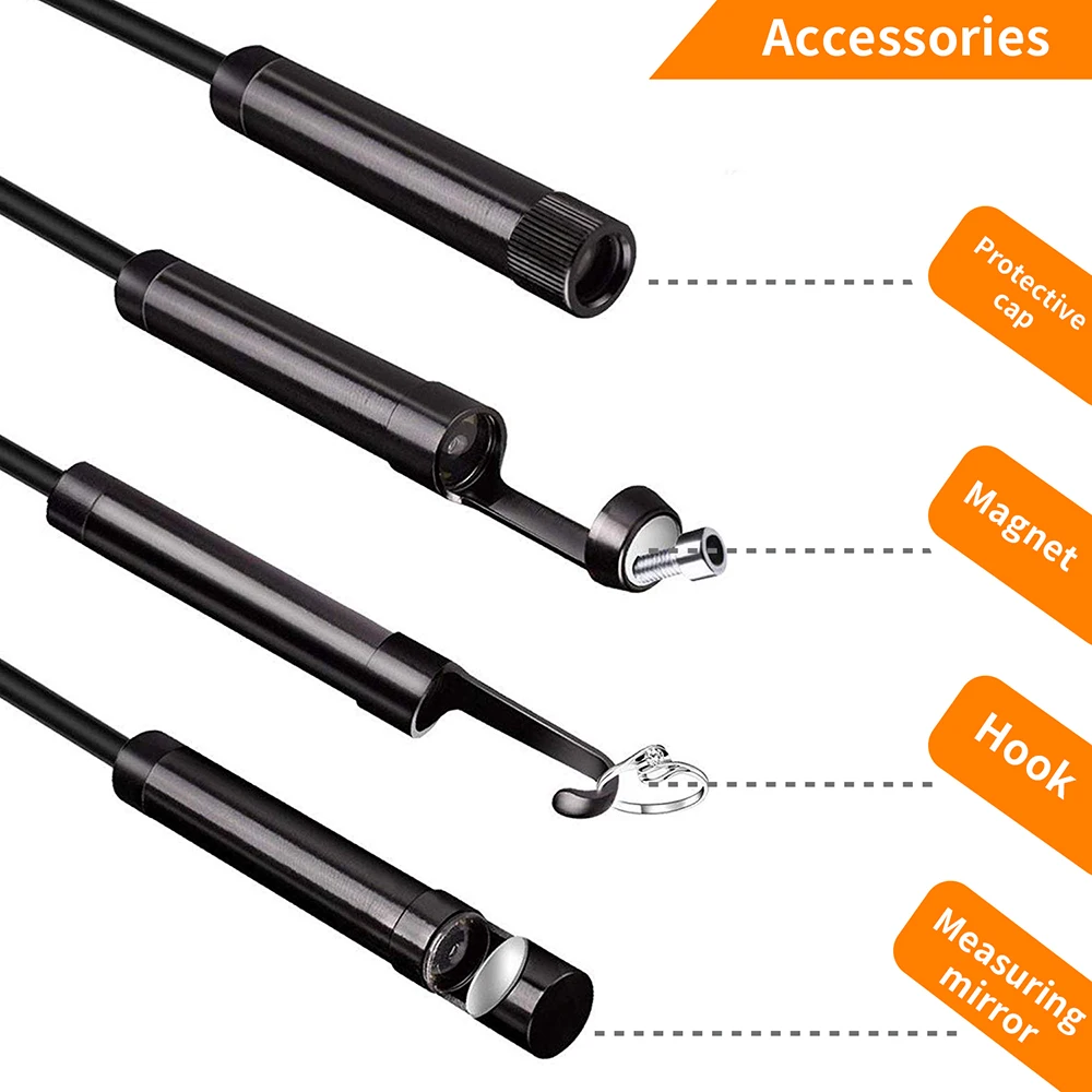 WiFi Borescope HD 2MP 1080P Endoscope Camera IP68 Waterproof 6 LED Light Built-in 18650 Battery Wireless Camera for IOS &Android