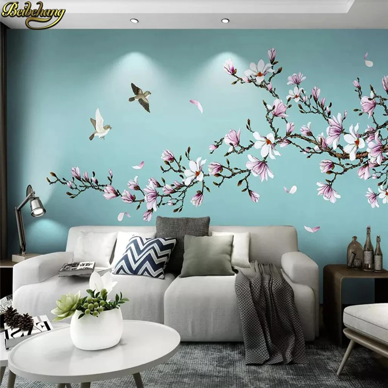 beibehang Custom Photo Wallpaper Mural Magnolia Hand-painted Mebi Flower Bird New Chinese style Wall Decorative painting