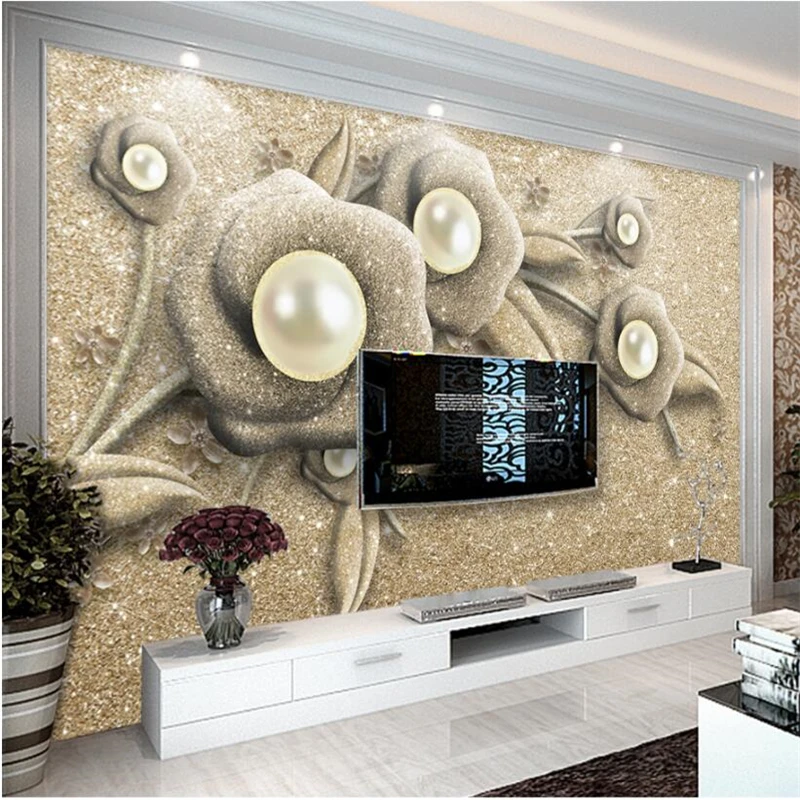 

wellyu papel de parede Atmospheric exquisite three-dimensional jewelry flower background wall wallpapers for living room