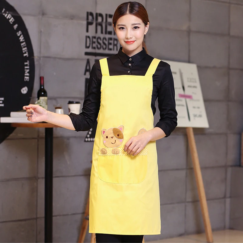 Men And Women Cotton Restaurant Work Apron Bib With Pocket Coffee Tea Shop Baking Kitchen Cooking Aprons for Woman Printing Logo