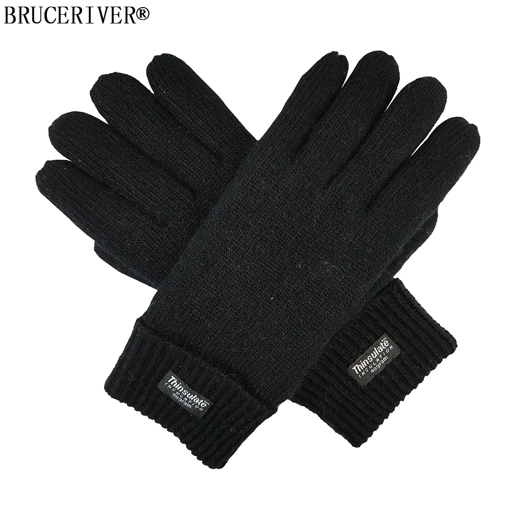 Bruceriver Men's Pure Wool Knitted Gloves with Thinsulate Lining