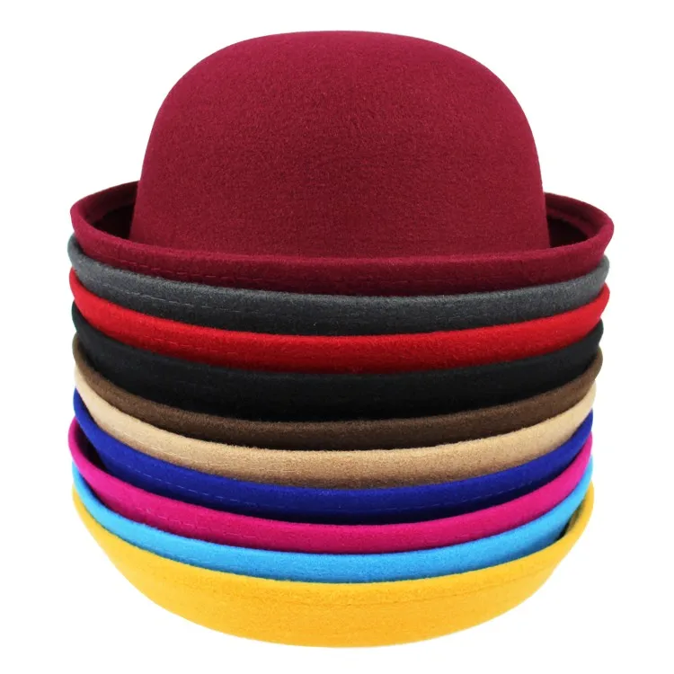 2016 Vintage Women Lady Cute Trendy Wool Felt Bowler Derby Fedora Hat Cap Spring Hats Caps 9 Colors In Stock 20