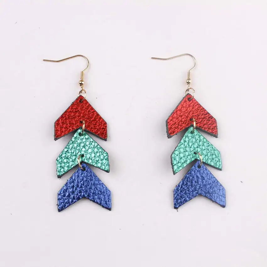 

ZWPON Genuine Leather Triple Layered Chevron Earrings 2019 Hot Sale Lightweight Geometric Leather Earrings Jewelry Wholesale