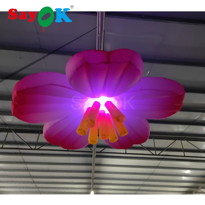 1.5m Dia Inflatable LED Plum Blossom Hanging Inflatable Flower with 16 Colors Changing Light for Event Showing Stage Decoration