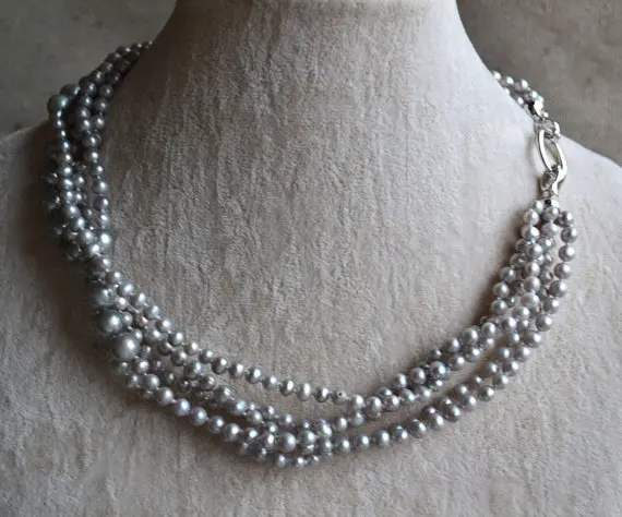 Perfect Pearl Necklace ,Charming Gray Color 100% Real Freshwater Pearl Necklace, Potato Pearl Jewelry,17inches 4-8mm