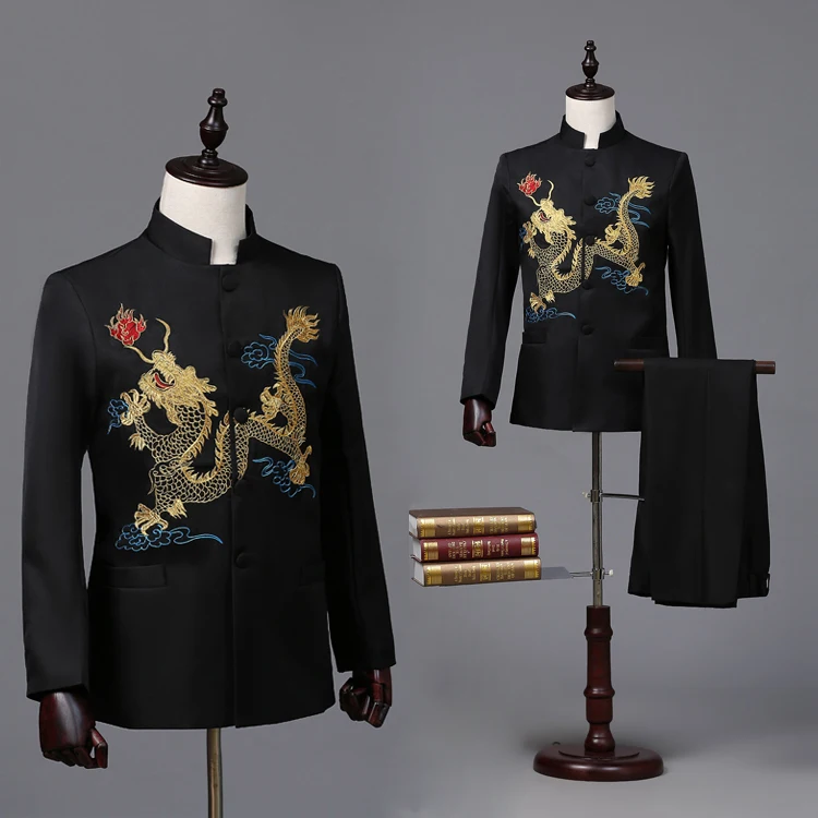 

mens black chinese dragon embroidery tuxedo jacket /stage performance jacket
