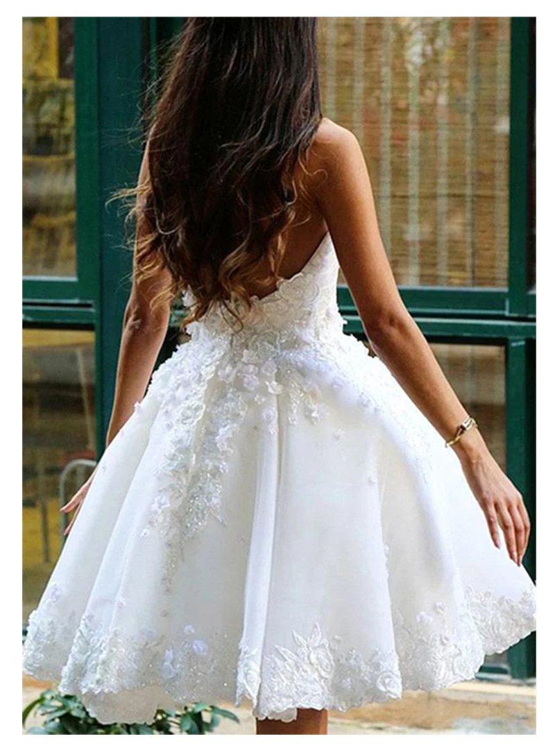 Short Informal Wedding Dress 2019 Short White Bride Dresses vestido de noiva Hot Sale 3D Flowers Ball gown Wedding Dresses