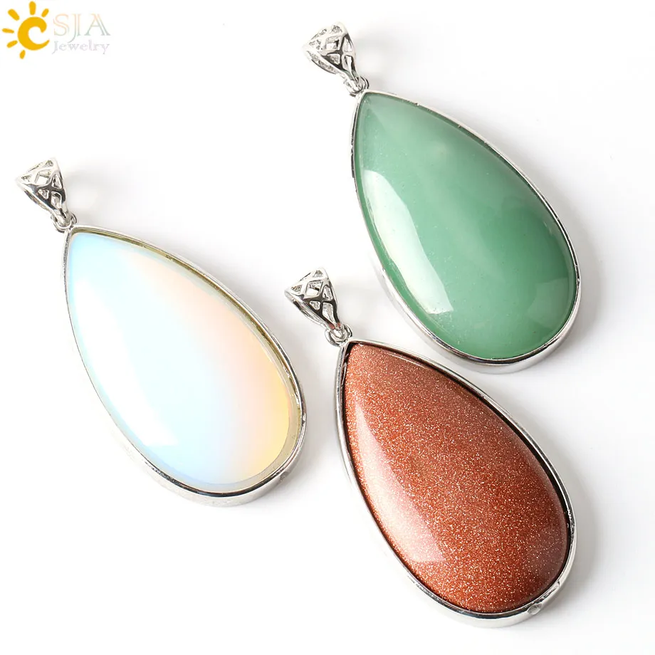 CSJA-colgante de gota de agua de piedra Natural para mujer, colgante de curación de cristal transparente blanco, joyería elegante para amante,