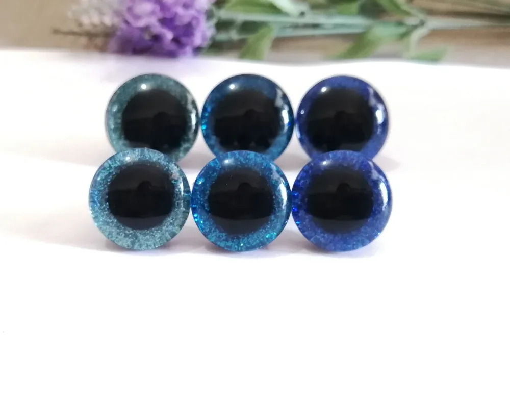 60set/lot diy 16mm/20mm/24mm plastic round clear safety toy eyes + blue glitter Nonwovens + white washer --size&color option