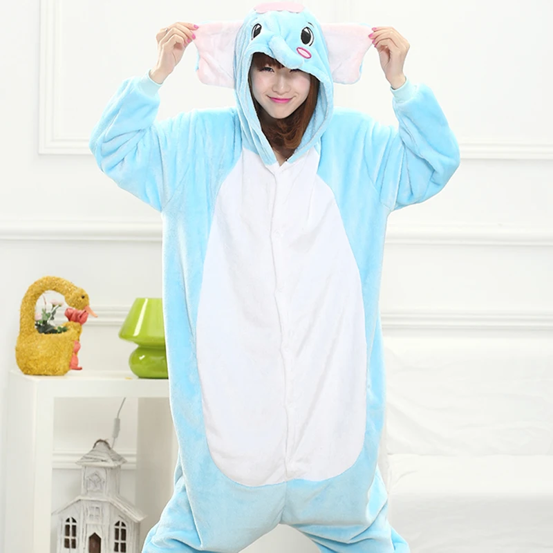 Adult Anime Kigurumi Onesies Cute Grey Blue Big Elephant Costume For Women Animal Onepieces Sleepwear Home Cloths Girl