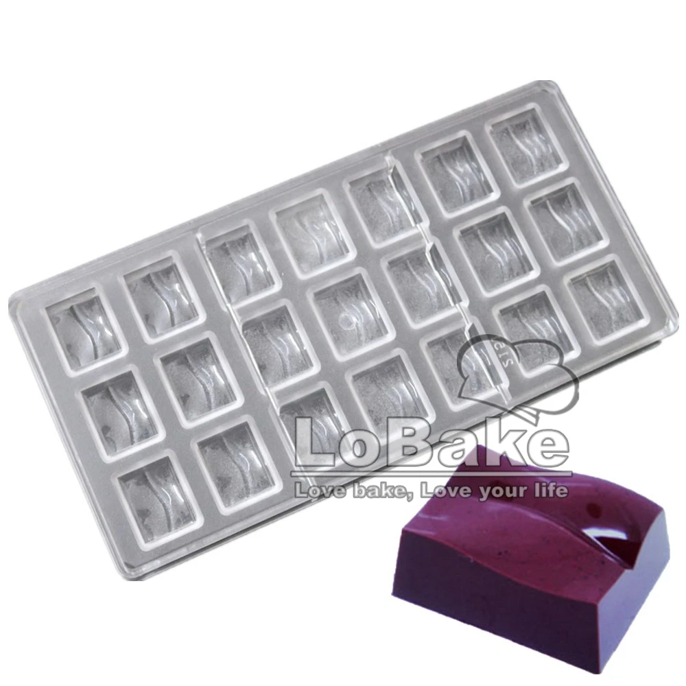 21 cavities Special retangle cube rivers water flow shape PC plastic mold for polycarbonate chocolate mold baking accessories