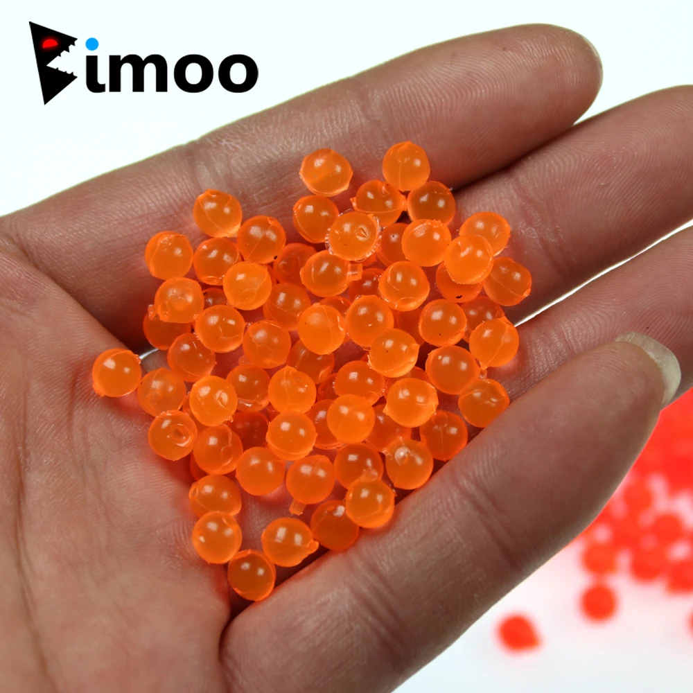 Bimoo 50pcs/bag 4mm Realistic Salmon Fish Egg Fly for Treble Hook Bait Orange