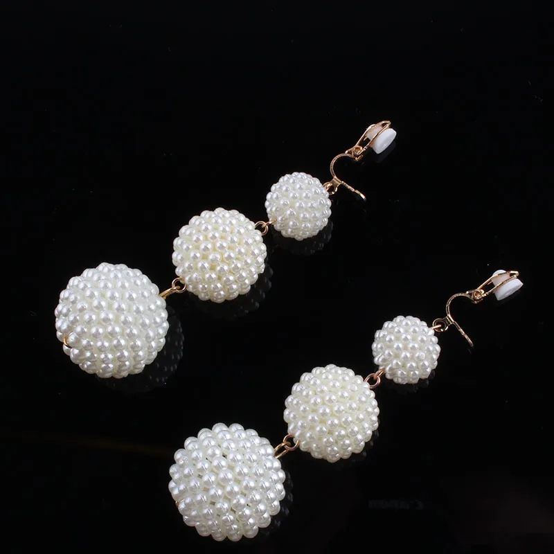 

JIOFREE Big Simulated Pearl Long Clip on Earrings For Women String Statement no pierced Earrings For Wedding Party Jewelry Gift