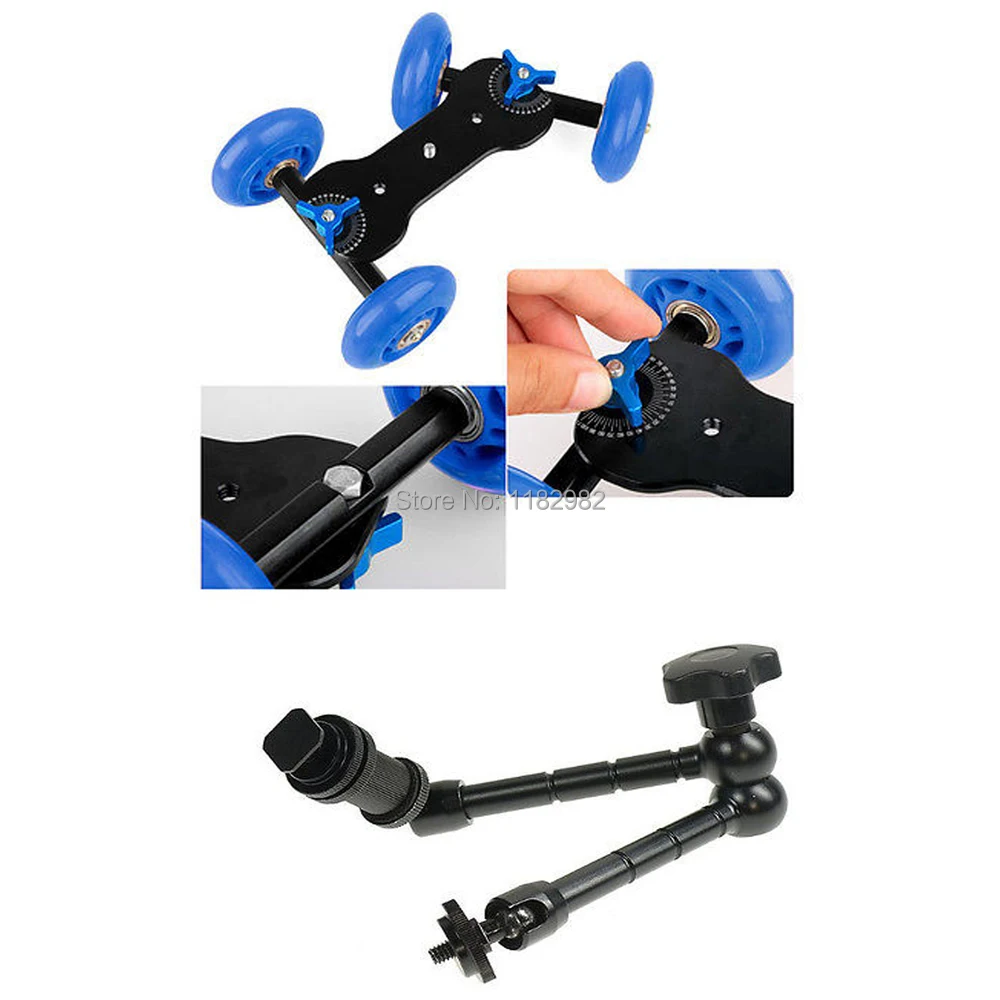 2ni 1 set camera slider table dolly car Camera slider dolly car +11 inch Articulating Magic Arm Exempt postage + tracking number