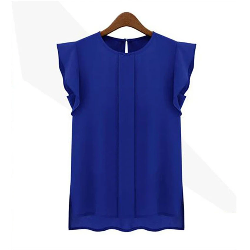 Blusa Lisa De gasa para mujer, Camisa sin mangas con cuello redondo y volantes, estilo europeo, a la moda