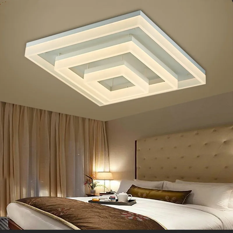 Modern Lustre Dimmable Square Metal Led Ceiling Light Living Room Foyer Minimalism Aluminium Acrylic Ceiling Led Lighting