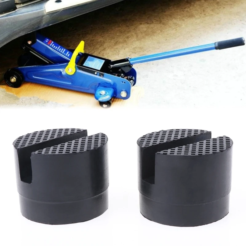 2 Pcs Black 50x37mm Car Auto Slotted Frame Rail Hydraulic Floor Jack Rubber Pad