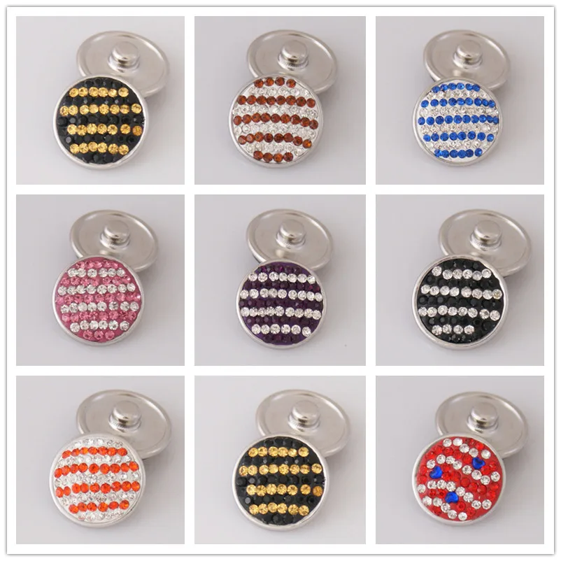 

Fashion high Quality stripe pattern rhinestone 18MM charm snap buttons for DIY snap jewelry wholesale KB0028-KB0039