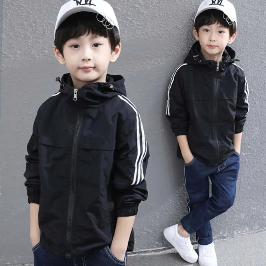 Spring jacket for boys 3-15T children hooded autumn windbreaker teenage clothes big boys sport coat boys outfit zipper jacket