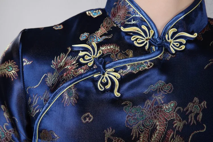 Abito tradizionale cinese nero da donna in raso Qipao estivo sexy vintage cheongsam fiore taglia SML XL XXL