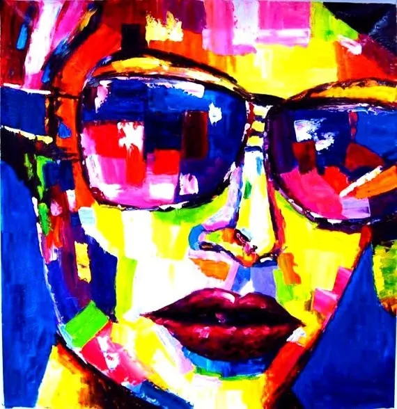 Handpainted Modern Abstract Oil painting Fashion Lady with Glassed On Canvas Portraits Wall Pictures Wall Art Pictures