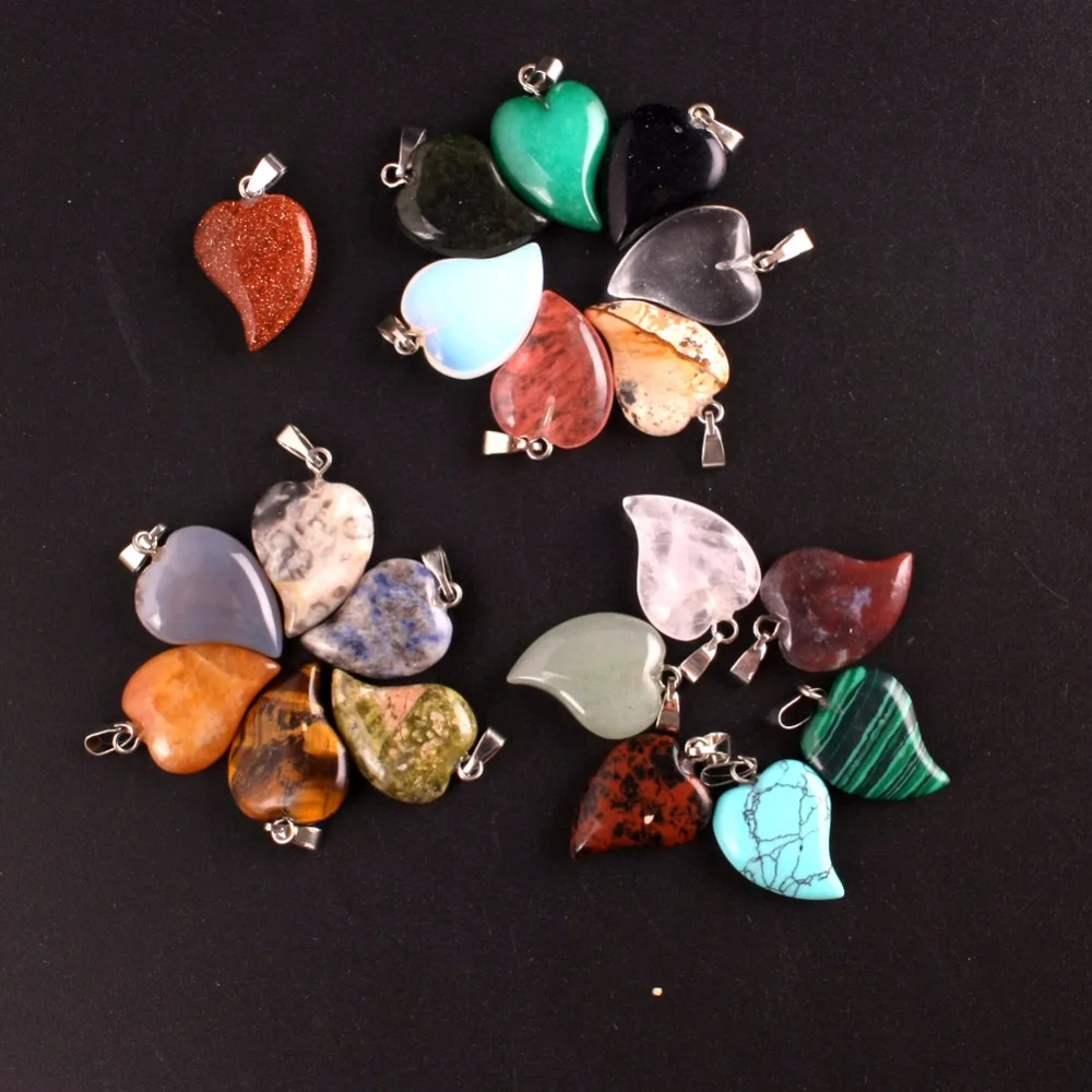 

24pcs/lot good quality Green Aventurine Agates bend heart charms Love Heart pendants mixed natural stone for jewelry making Free