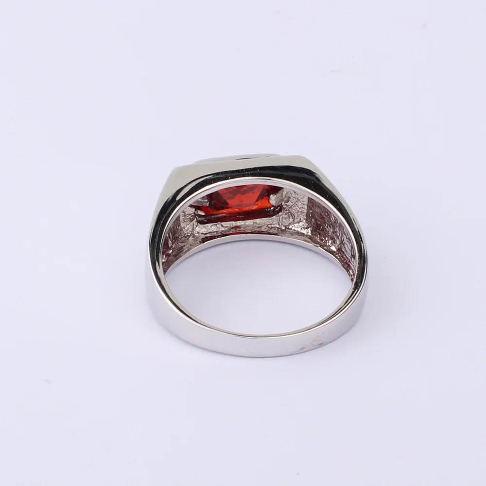 925 Silver Ring for Men Red Garnet 7x9mm Gemstone Invisible Prong Setting January Capricorn Birthstone Father\'s Day Gift R509RGN