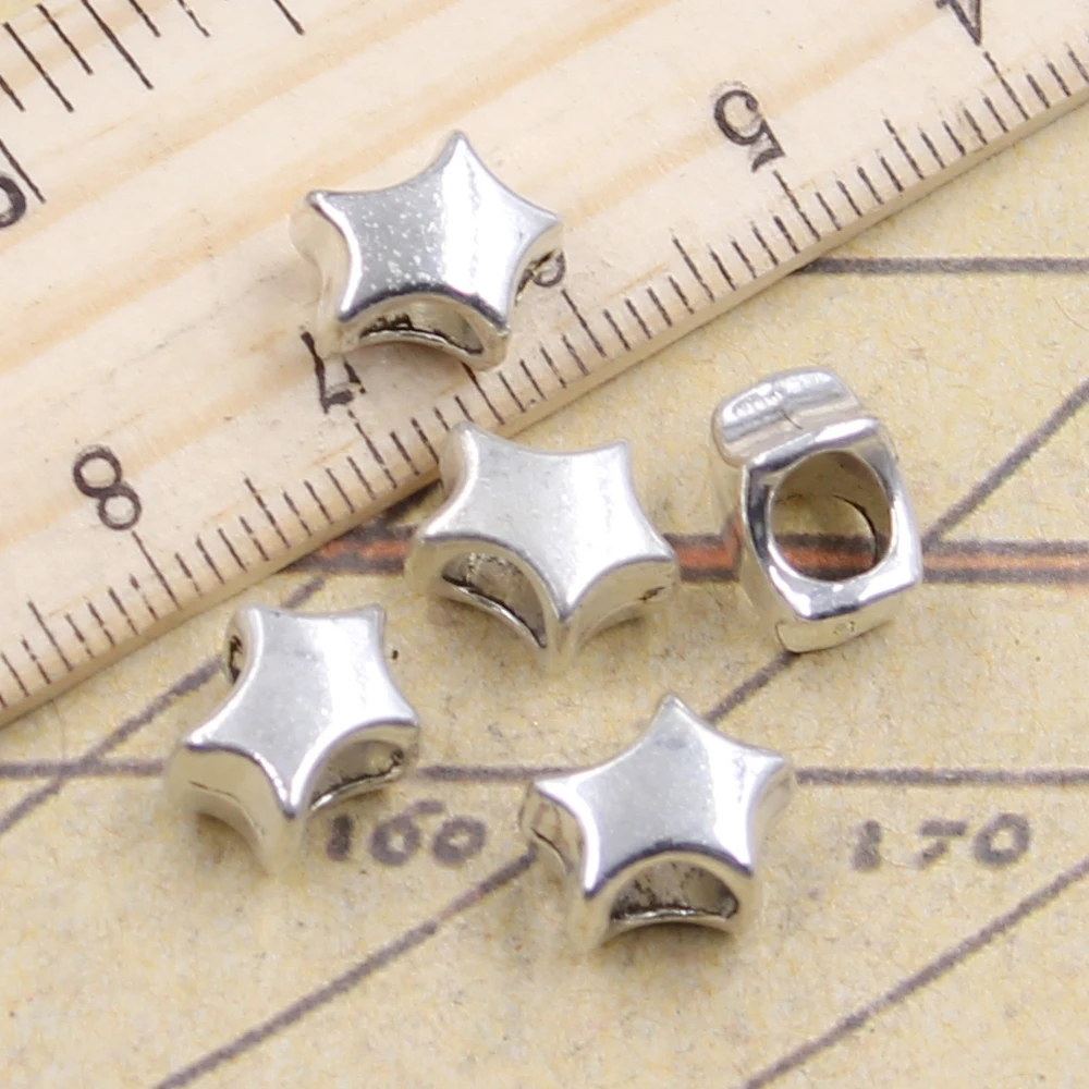 10pcs Beads Star Starfish 4.5mm Big Hole Vintage Charms European Pendant Fit For Bracelet DIY Antique Silver Color Fit Making