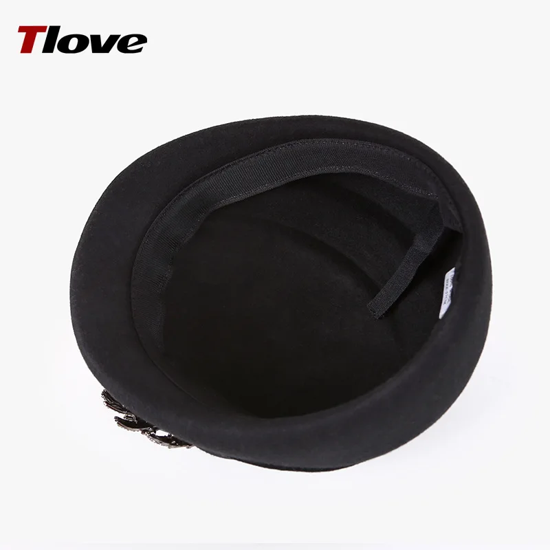 Female Fedoras Hat Winter Australia Wool Vintage French Bowler Sombrero Hats Fedora Wool Hat for Women Flat Flower Hat B8985