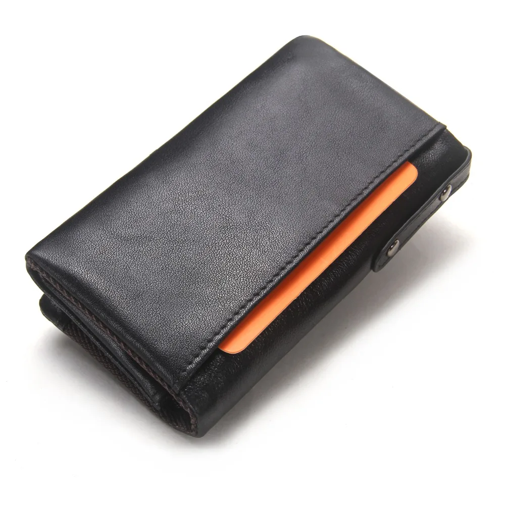 Genuine Cow Leather Mini Key Wallets Brand Trifold Design Zipper Coin Bag Purse With Interior Key Chain Holder Housekeeper Case