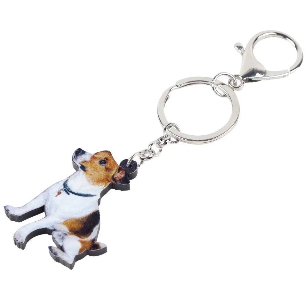 Bonsny Acrylic Sitting Jack Russell Terrier Dog Key Chains Keyrings Lovely Jewelry For Women Girl Ladies Handbag Charms Bulk Pet