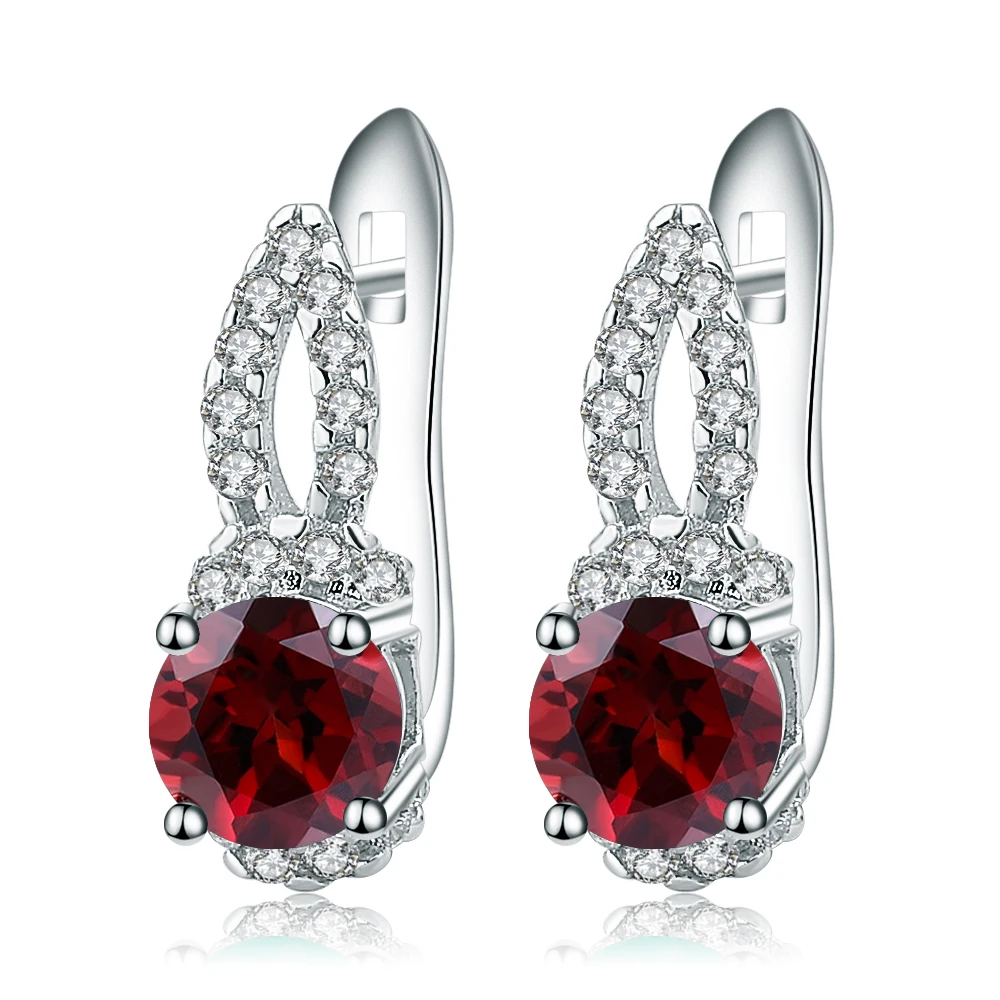 GEM\'S BALLET 925 Sterling Silver Stud Earrings 2.10Ct Natural Red Garnet Gemstone Simple Elegant Earrings for Women Fine Jewelry