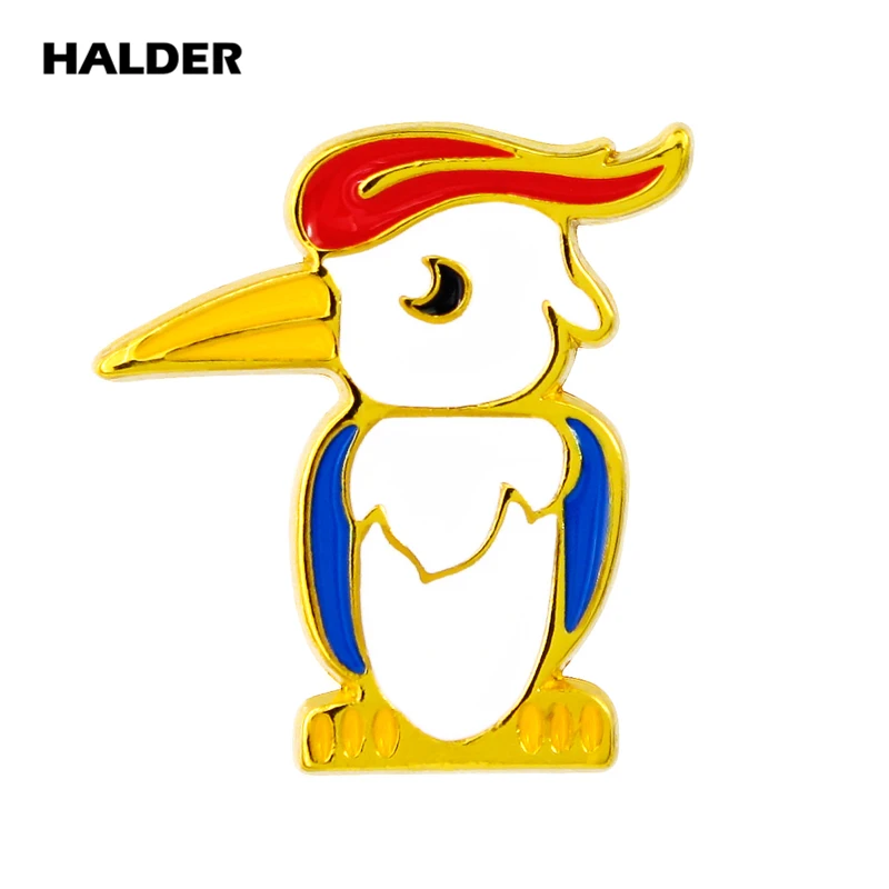 BR0035 HALDER Fashion Cartoon Animal Woodpecker Hollow Brooches Cute Bird Enamel Pin Clothes Backpack Badge Denim Jewelry