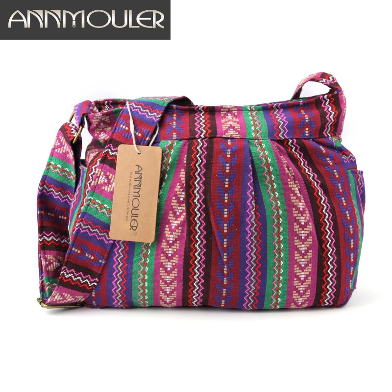 Annmouler torba damska jakość torba Crossbody duża pojemność torba Tribal multi-kieszenie bawełniana torebka styl boho torba typu Hobo