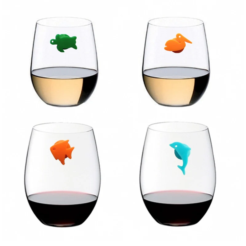 12pcs Suction Cup Silicone Sea Fishes Animals wine charms glass markers