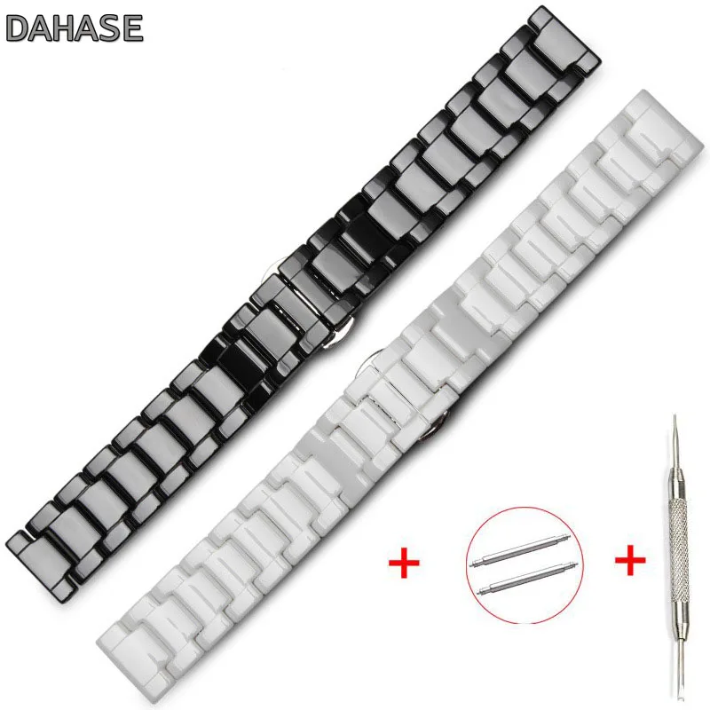 Ceramic Watch Band 14mm 16mm 20mm 22mm Ceramic Watch Strap Women Men Band Butterfky Buckle Watchband Wrist Belt